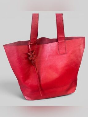 Frye Carson leather tote dual handles open top bag cherry red boho western chic